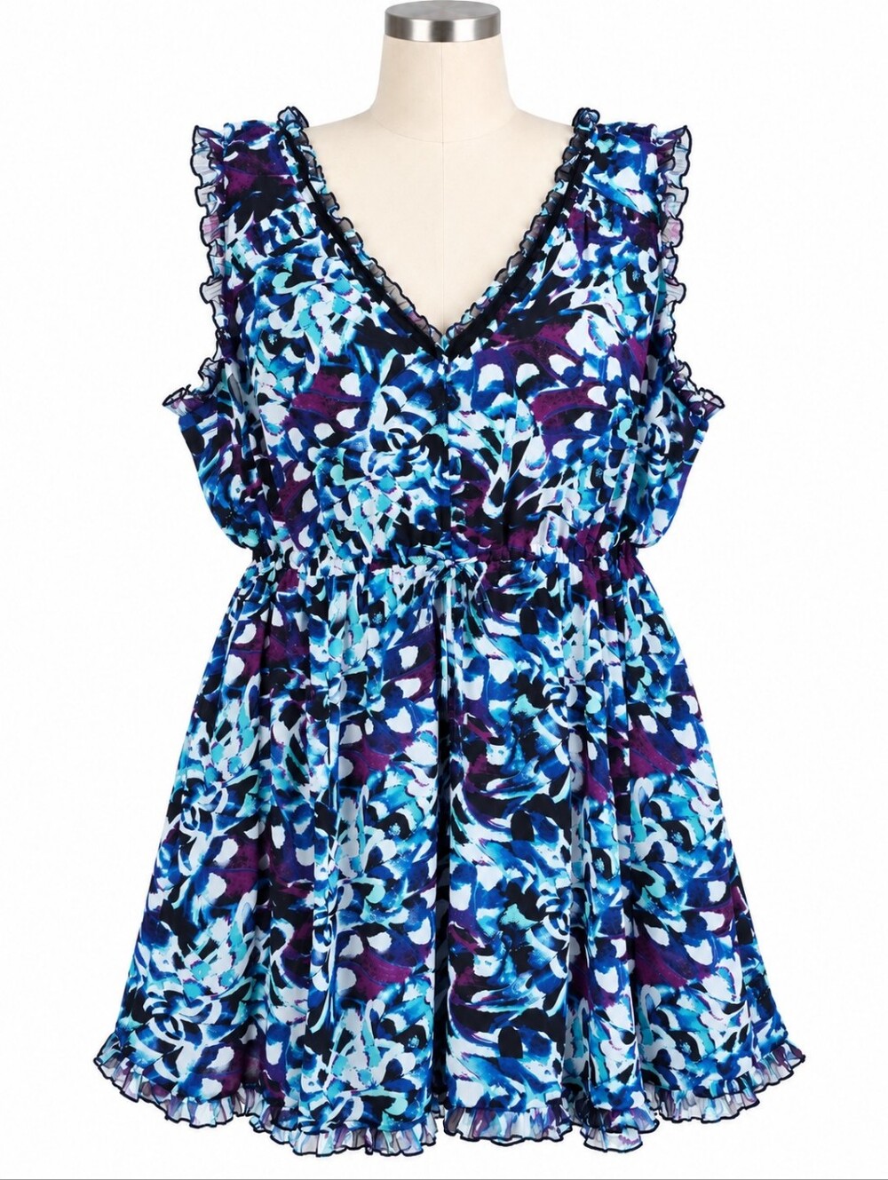 Torrid Mini Chiffon V Neck Ruffle Dark Floral Dress Multi Color 3X Plus Sz 22 24